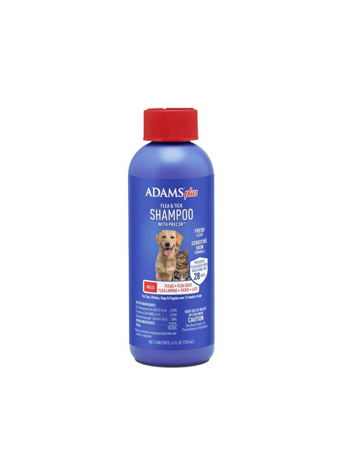 ADAMS Plus Flea & Tick Shampoo with Precor for Cats, Kittens, Dogs & Puppies Over 12 Weeks Of Age |Sensitive Skin Flea Treatment for Dogs & Cats |Kills Adult Fleas, Flea Eggs, Ticks, and Lice |6 Oz - Image 1